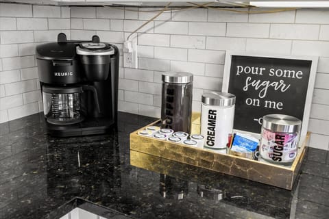 Enjoy your choice of Keurig or drip coffee, with all the fixings included