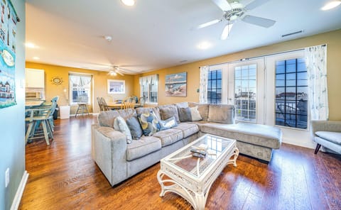 Open living room area with large windows
