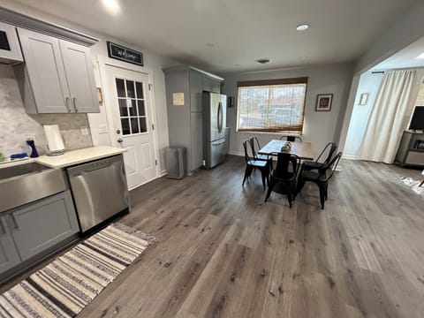 View of dining room from kitchen sink.