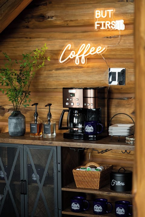 Our coffee bar features coffee packets, k-cups, sugar/creamer & syrups