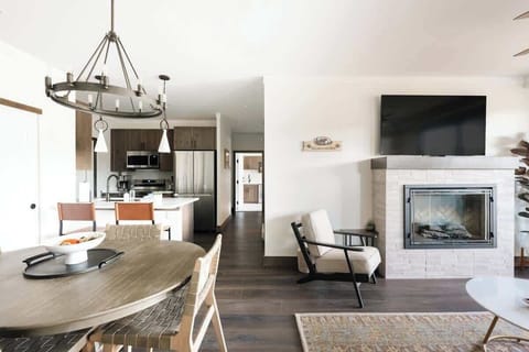 Dining, kitchen, and living areas