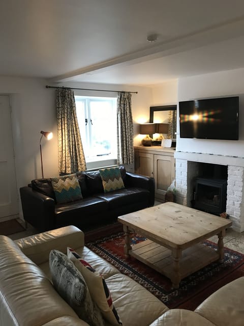 Living room with 2 sofas and fireplace