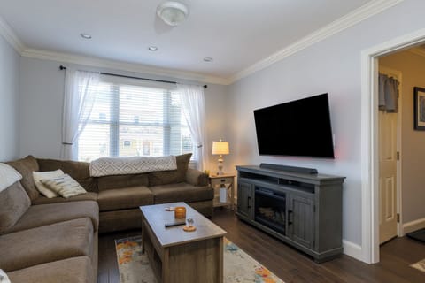 Living Room. 55" Smart TV is logged into Netflix, Amazon Prime, and YouTubeTV