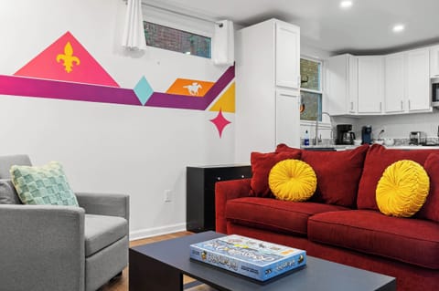 Living Room - Unit 1: Enjoy modern comforts in the eco-friendly ambiance of our home