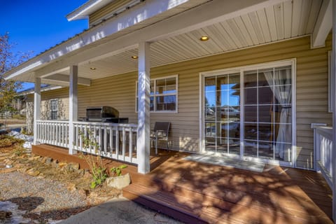 Gas grill on covered patio