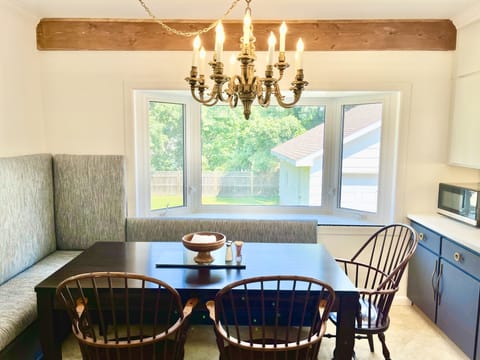Kitchen seating and backyard view