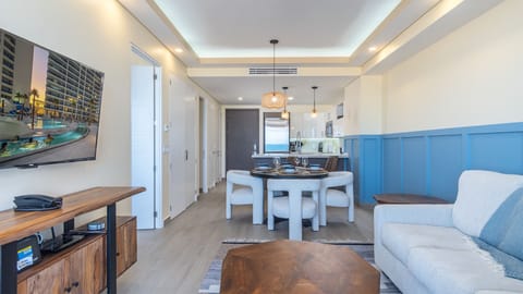 Enjoy the TV in the comfortable living room seating area