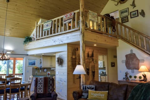 Great loft area and stunning Colorado Pine woodwork. Rent the whole Creekside Cabin or just the upper or lower. So many options in this downtown home