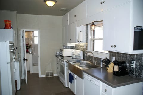 Plenty of counter space to prepare meals, along with a stackable washer and dryer