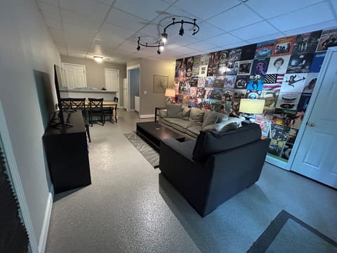 View of living room and record wall