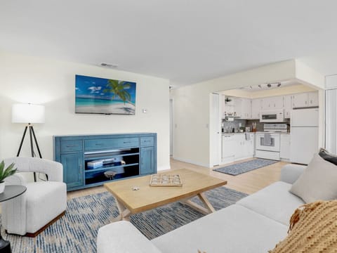 Living room looking into kitchen