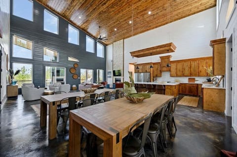 Spacious living area with two dining tables