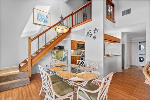 Dining area with stairway to the loft area