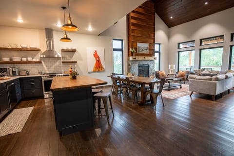 The kitchen and living room flow seamlessly letting you enjoy your guests while preparing meals.