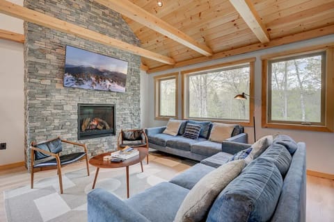 Comfortable living room for relaxing with a fire after a day of adventures
