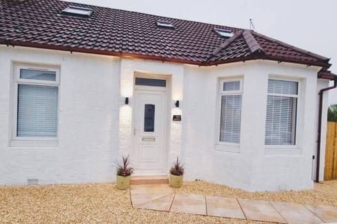 Entry door with lights.