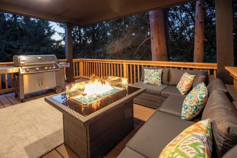 This is our main floor patio, featuring a Weber Genesis grill and a gas firepit.