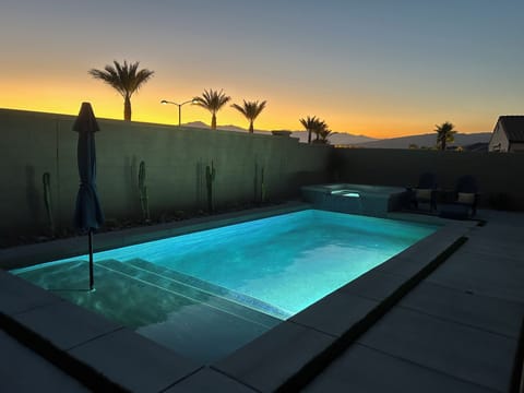 Salt water pool in our back yard, spa attached.