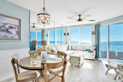 Breathtaking views from the condo with new leather sectional sleeper sofa