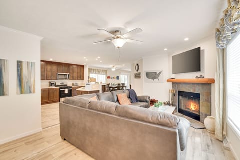 Open floor concept connects the main floor family room with kitchen area 