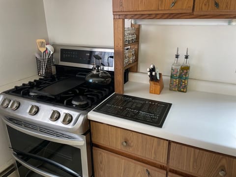 Spices, vinegar and oil all handy to the stove.