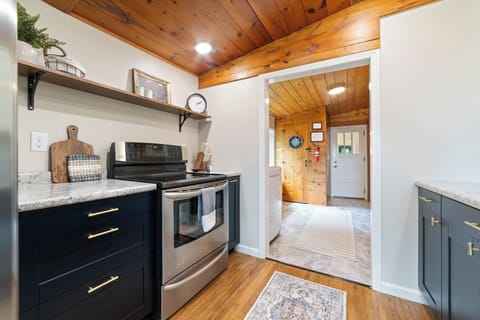 The extra wide galley style kitchen makes it easy for everyone to move about in the kitchen