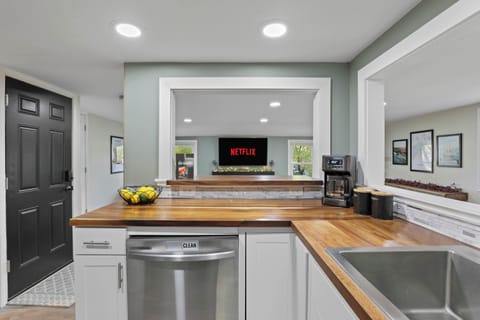 Fully stocked kitchen with drip coffee maker, blender, pots, pans, seasonings, etc. All your kitchen needs are here. 