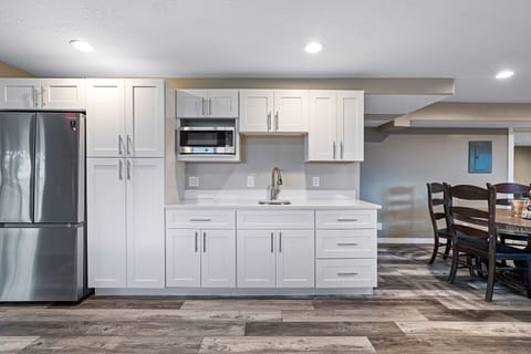 Indoors, Floor, Kitchen, Flooring, Refrigerator