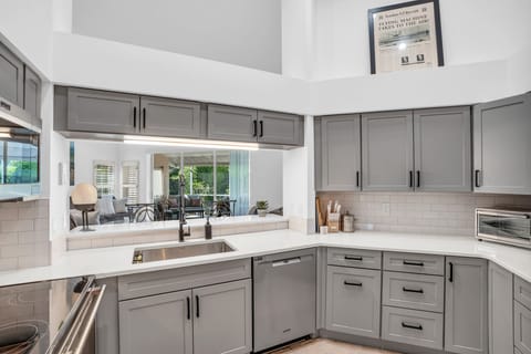 Our modern kitchen is fully equipped for our seasonal guests to make meals