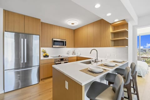 kitchen and eating area