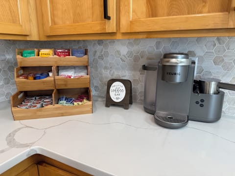 Enjoy our fully stocked coffee, tea, and hot chocolate bar.  