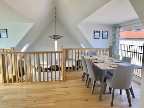 St Mary's Barn, Stalbridge: The dining area with kitchen below