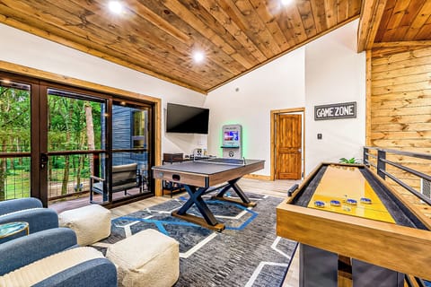 2nd Floor Game Loft | Ping Pong and Air Hockey Table in 1, Shuffleboard
