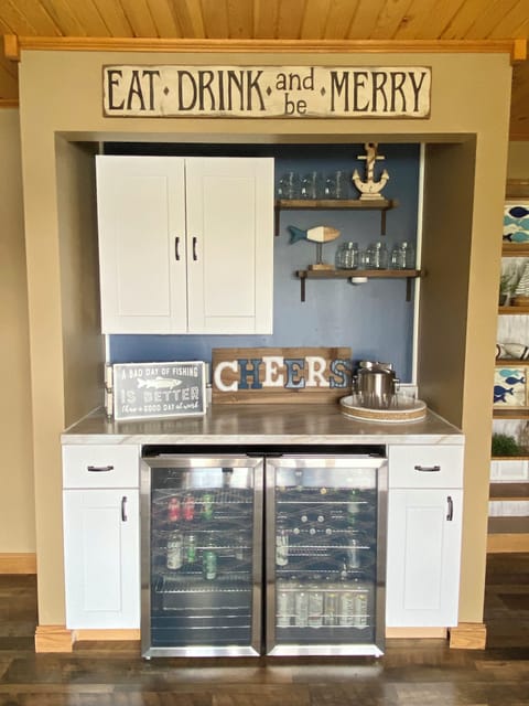 Downstairs bar area with walk-out to outdoor patio