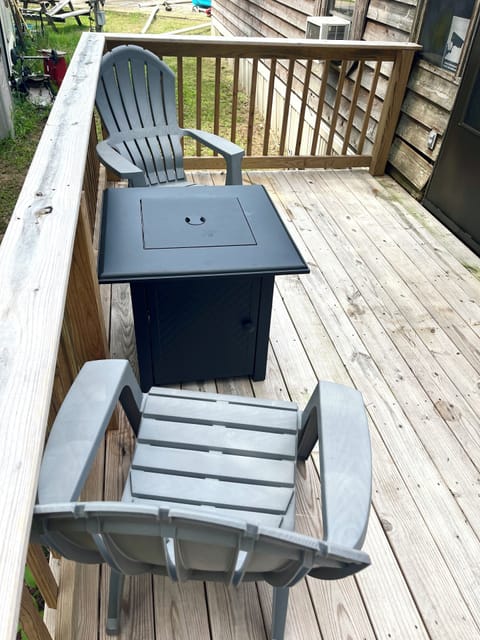 Gas fire pit for roasting marshmallows and staying warm in cool nights