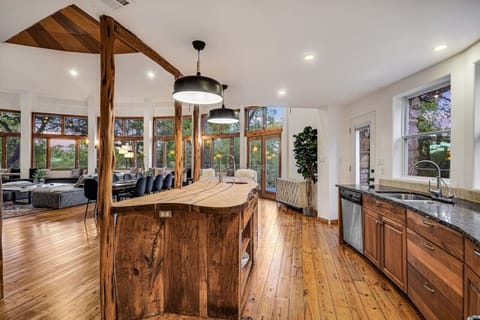 8-foot butcher block island in our gourmet Kitchen