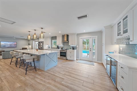 Access the backyard amenities one way through the glass door.