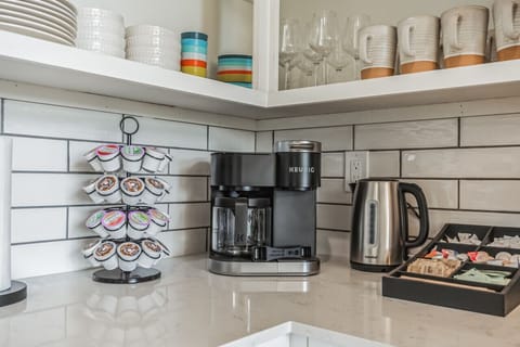 Coffee station w/ Keurig, regular coffee maker, tea kettle, and more