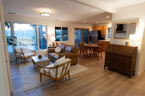 Upstairs Living Area with TV and Fireplace