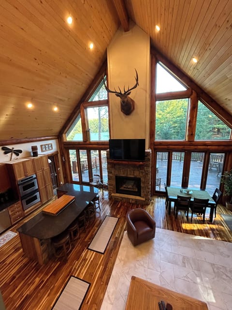 Birds eye of kitchen in lodge from steps