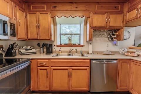 View of the kitchen sink and dishwasher.