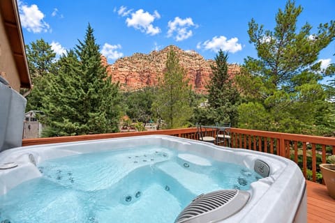 Hot tub with red rock views