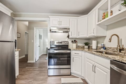 Kitchen and hallway view from double doors