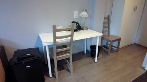 Table and small fridge