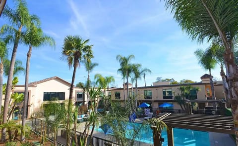 Take in the resort-style grounds framed by swaying palms.