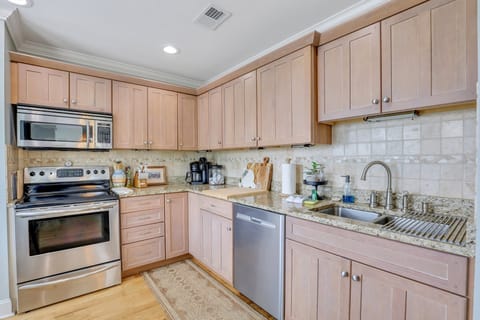 Fully stocked kitchen.