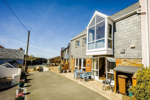 The outside of Seaglass with seating area