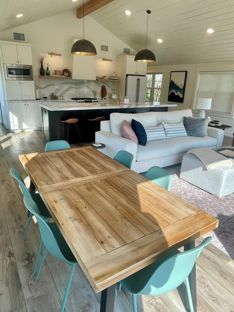 Table moved in doors during cooler months for indoor use