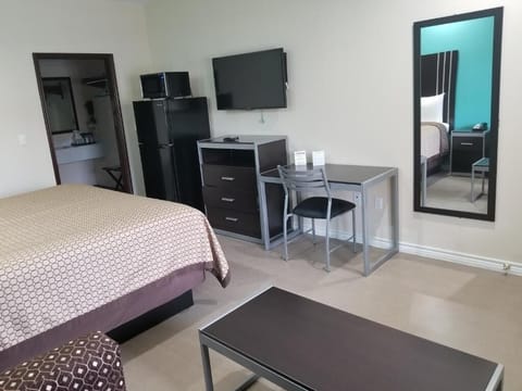 Catch up on work at the desk, then unwind.