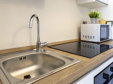 Tap, Kitchen Sink, Plumbing Fixture, Sink, Property, Countertop, Cabinetry, Houseplant, Kitchen, Interior Design